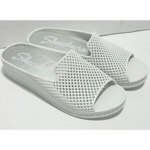 Skechers‎ Plastic Waffle Design Open Toe Slip-On Slides Wedge Sandals White Sz 7